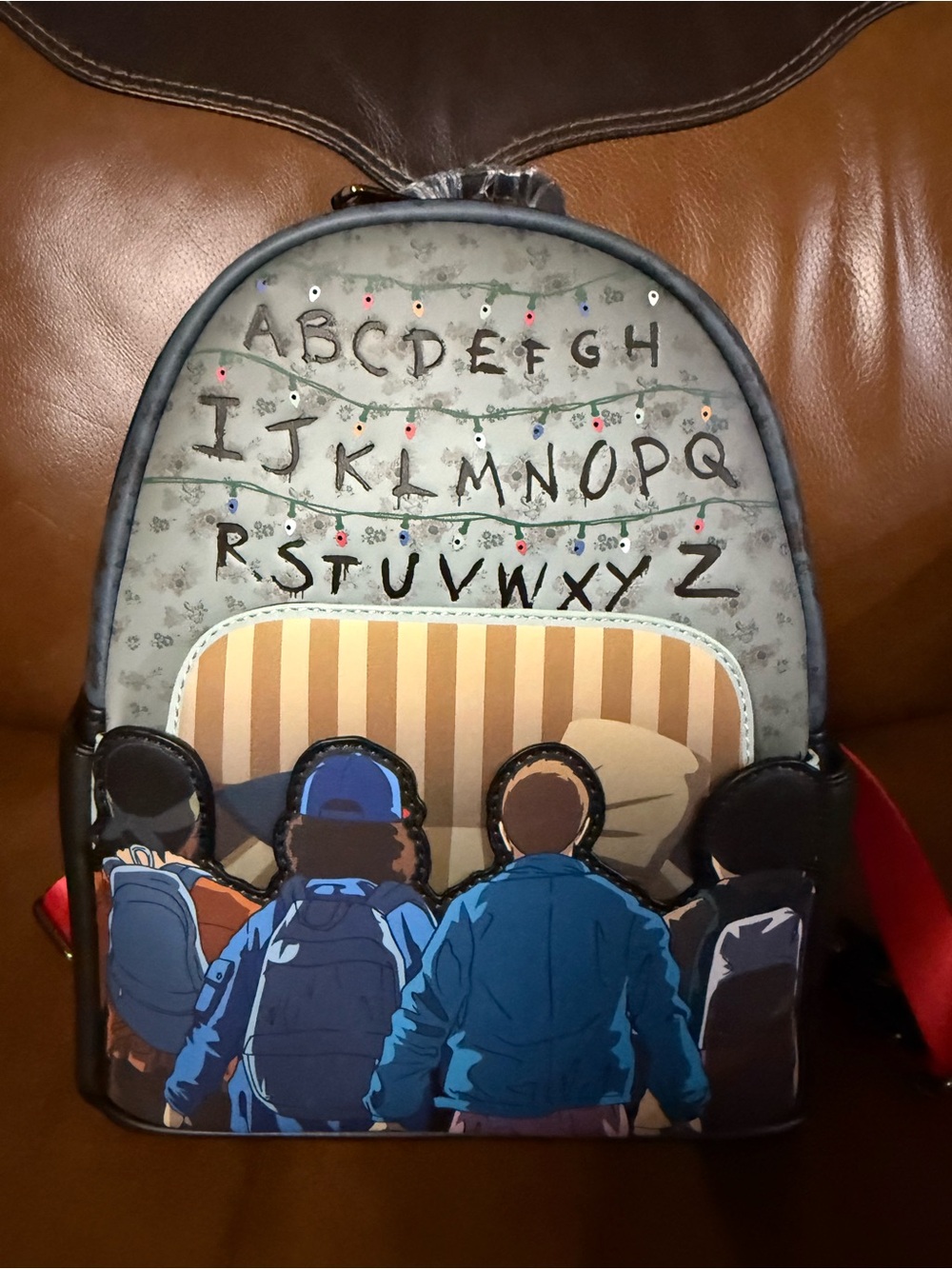 Kids Stranger-Inspired Backpack with Alphabet Lights Print - Gray/Blue